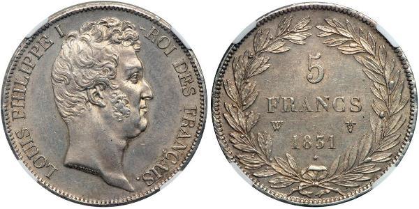 5 Franc Monarquía de Julio (1830-1848) Plata Luis Felipe I de Francia  (1773 -1850)