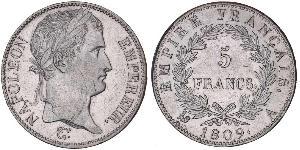 5 Franc Primer Imperio francés (1804-1814) Plata Napoleón Bonaparte(1769 - 1821)