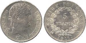 5 Franc Primer Imperio francés (1804-1814) Plata Napoleón Bonaparte(1769 - 1821)