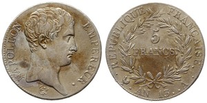 5 Franc Primer Imperio francés (1804-1814) Plata Napoleón Bonaparte(1769 - 1821)