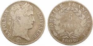 5 Franc Primer Imperio francés (1804-1814) Plata Napoleón Bonaparte(1769 - 1821)