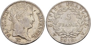 5 Franc Primer Imperio francés (1804-1814) Plata Napoleón Bonaparte(1769 - 1821)