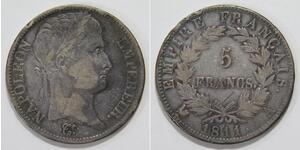 5 Franc Primer Imperio francés (1804-1814) Plata Napoleón Bonaparte(1769 - 1821)