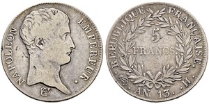 5 Franc Primer Imperio francés (1804-1814) Plata Napoleón Bonaparte(1769 - 1821)