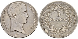 5 Franc Primer Imperio francés (1804-1814) Plata Napoleón Bonaparte(1769 - 1821)