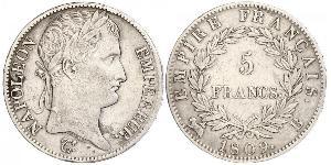 5 Franc Primer Imperio francés (1804-1814) Plata Napoleón Bonaparte(1769 - 1821)