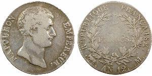 5 Franc Primer Imperio francés (1804-1814) Plata Napoleón Bonaparte(1769 - 1821)