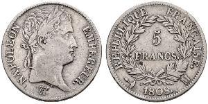 5 Franc Primer Imperio francés (1804-1814) Plata Napoleón Bonaparte(1769 - 1821)