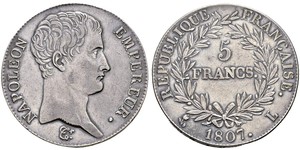 5 Franc Primer Imperio francés (1804-1814) Plata Napoleón Bonaparte(1769 - 1821)