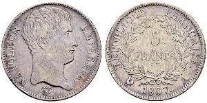 5 Franc Primer Imperio francés (1804-1814) Plata Napoleón Bonaparte(1769 - 1821)