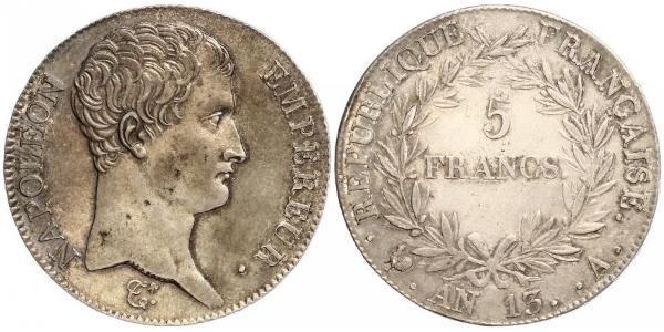 5 Franc Primer Imperio francés (1804-1814) Plata Napoleón Bonaparte(1769 - 1821)