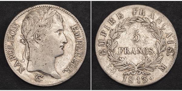 5 Franc Primer Imperio francés (1804-1814) Plata Napoleón Bonaparte(1769 - 1821)