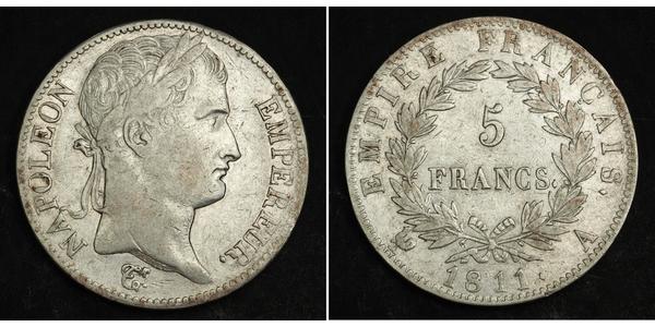 5 Franc Primer Imperio francés (1804-1814) Plata Napoleón Bonaparte(1769 - 1821)