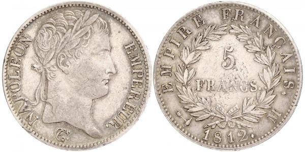 5 Franc Primer Imperio francés (1804-1814) Plata Napoleón Bonaparte(1769 - 1821)