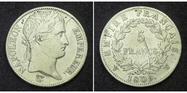 5 Franc Primer Imperio francés (1804-1814) Plata Napoleón Bonaparte(1769 - 1821)