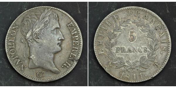 5 Franc Primer Imperio francés (1804-1814) Plata Napoleón Bonaparte(1769 - 1821)