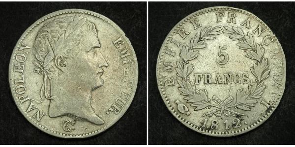 5 Franc Primer Imperio francés (1804-1814) Plata Napoleón Bonaparte(1769 - 1821)