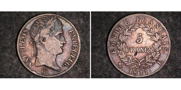 5 Franc Primer Imperio francés (1804-1814) Plata Napoleón Bonaparte(1769 - 1821)