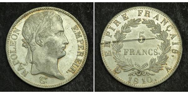 5 Franc Primer Imperio francés (1804-1814) Plata Napoleón Bonaparte(1769 - 1821)