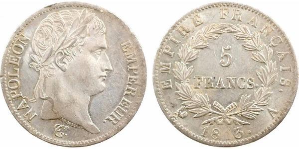 5 Franc Primer Imperio francés (1804-1814) Plata Napoleón Bonaparte(1769 - 1821)