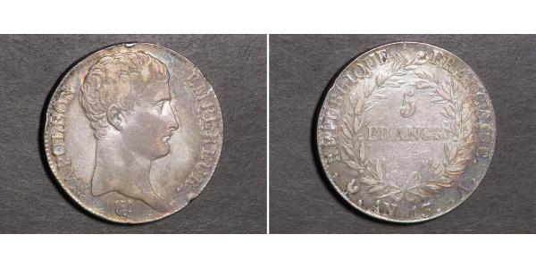 5 Franc Primer Imperio francés (1804-1814) Plata Napoleón Bonaparte(1769 - 1821)