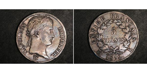 5 Franc Primer Imperio francés (1804-1814) Plata Napoleón Bonaparte(1769 - 1821)