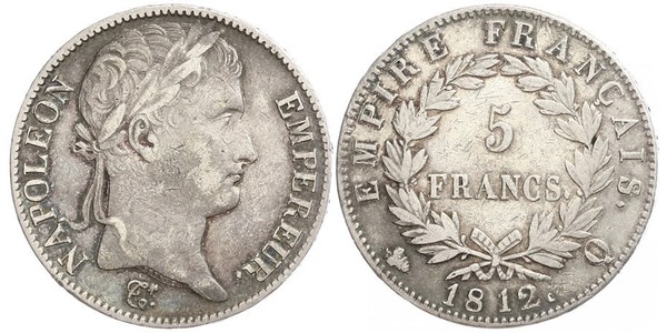 5 Franc Primer Imperio francés (1804-1814) Plata Napoleón Bonaparte(1769 - 1821)