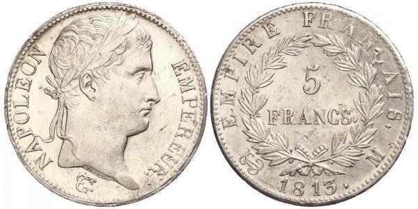 5 Franc Primer Imperio francés (1804-1814) Plata Napoleón Bonaparte(1769 - 1821)