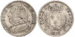 5 Franc Reino de Francia (1815-1830) Plata Luis XVIII de Francia (1755-1824)