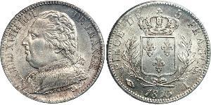 5 Franc Reino de Francia (1815-1830) Plata Luis XVIII de Francia (1755-1824)