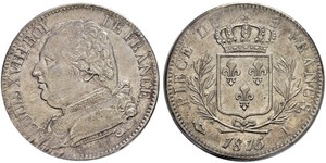 5 Franc Reino de Francia (1815-1830) Plata Luis XVIII de Francia (1755-1824)