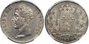 5 Franc Reino de Francia (1815-1830) Plata Carlos X de Francia (1757-1836)