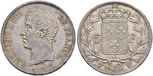 5 Franc Reino de Francia (1815-1830) Plata Carlos X de Francia (1757-1836)