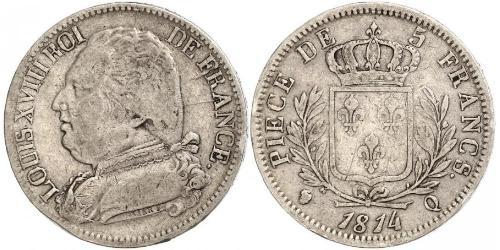 5 Franc Reino de Francia (1815-1830) Plata Luis XVIII de Francia (1755-1824)