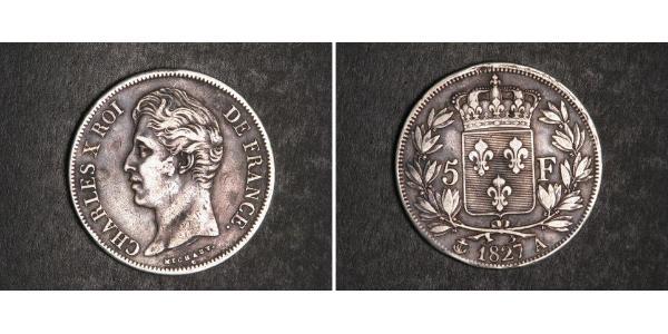 5 Franc Reino de Francia (1815-1830) Plata Carlos X de Francia (1757-1836)