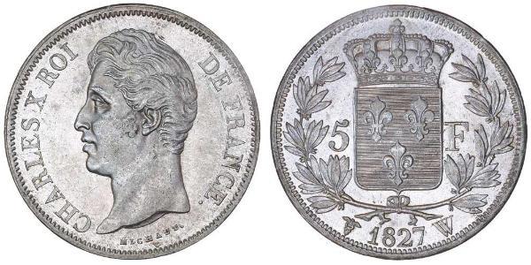5 Franc Reino de Francia (1815-1830) Plata Carlos X de Francia (1757-1836)