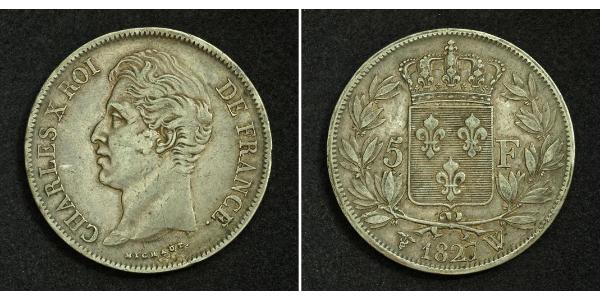 5 Franc Reino de Francia (1815-1830) Plata Carlos X de Francia (1757-1836)