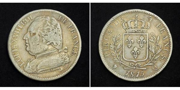 5 Franc Reino de Francia (1815-1830) Plata Luis XVIII de Francia (1755-1824)