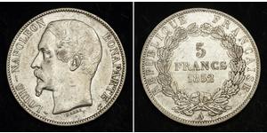 5 Franc Segunda República Francesa (1848-1852) Plata Napoleon III (1808-1873)