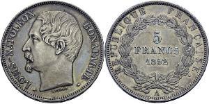 5 Franc Segunda República Francesa (1848-1852) Plata Napoleon III (1808-1873)