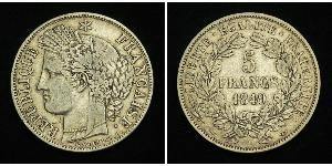 5 Franc Segunda República Francesa (1848-1852) Plata 