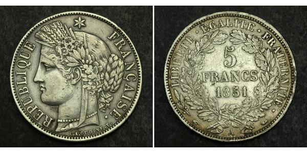 5 Franc Segunda República Francesa (1848-1852) Plata 