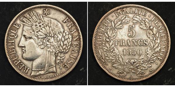 5 Franc Segunda República Francesa (1848-1852) Plata 