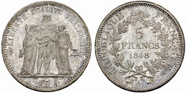 5 Franc Segunda República Francesa (1848-1852) Plata 