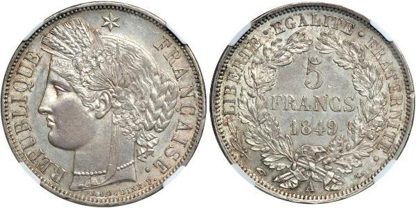 5 Franc Segunda República Francesa (1848-1852) Plata 