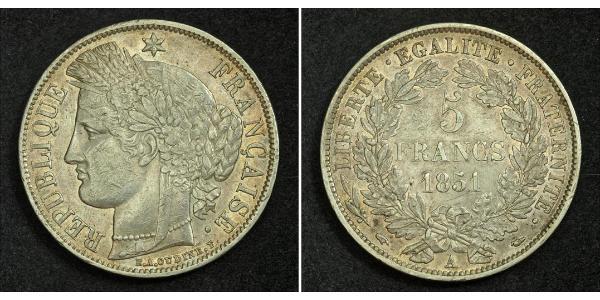 5 Franc Segunda República Francesa (1848-1852) Plata 