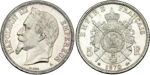 5 Franc Segundo Imperio francés (1852-1870) Plata Napoleon III (1808-1873)