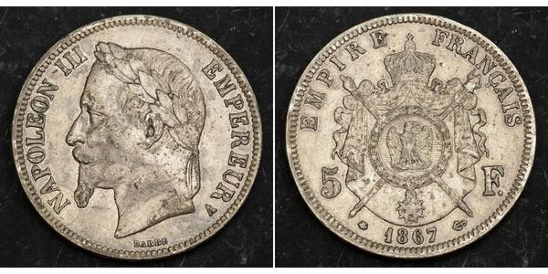 5 Franc Segundo Imperio francés (1852-1870) Plata Napoleon III (1808-1873)