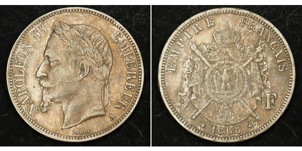 5 Franc Segundo Imperio francés (1852-1870) Plata Napoleon III (1808-1873)