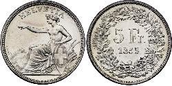 5 Franc Suiza Plata 